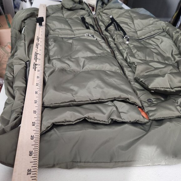 Ci Sono Olive Green Faux Shearling Hooded Oversized Puffy Parka Puffer Coat M - Picture 8 of 16